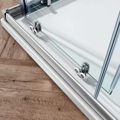 Cabine de Douche SIRHONA 90x90x185cm Porte Coulissante Double + Entrée d'angle + Verre trempé 6 mm + Argent Brillant