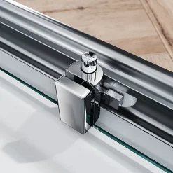 Cabine de Douche SIRHONA 90x90x185cm Porte Coulissante Double + Entrée d'angle + Verre trempé 6 mm + Argent Brillant