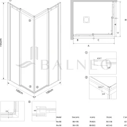 Cabine de douche 80x100 cm coulissante en 6mm verre trempé anticalcaire, profils dorés