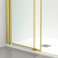 Cabine de douche 80x80 cm coulissante en 6mm verre trempé anticalcaire, profils dorés