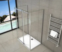 Cabine de douche 120x80x195 cm - verre 8 mm anticalcaire - porte coulissante - sans receveur