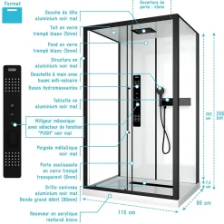 Cabine de douche 115x90x210 cm avec receveur + bonde 90mm + Grille linéaire - FACTORY 2