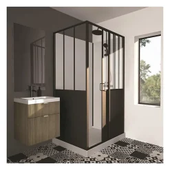 CABINE DE DOUCHE 90X120X220 STYLE INDUSTRIEL NOIR