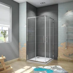 Cabine de douche 80x80x185cm accès d'angle - Chromée , porte de douche coulissante, en 6mm verre anticalcaire,Modern