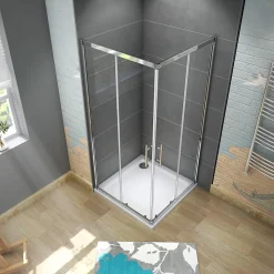 Cabine de douche 80x80x185cm accès d'angle - Chromée , porte de douche coulissante, en 6mm verre anticalcaire,Modern