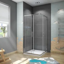 Cabine de douche 80x80x185cm accès d'angle - Chromée , porte de douche coulissante, en 6mm verre anticalcaire,Modern