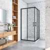Cabine de douche 80x80x200cm accès d'angle - Noir Mat , noire porte de douche coulissante, en 6mm verre anticalcaire,