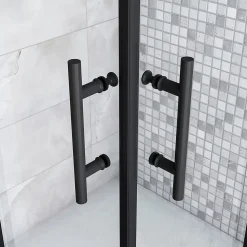 Cabine de douche 80x80x200cm accès d'angle - Noir Mat , noire porte de douche coulissante, en 6mm verre anticalcaire,