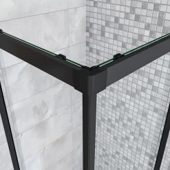 Cabine de douche 90x90x200cm accès d'angle - Noir Mat , noire porte de douche coulissante, en 6mm verre anticalcaire