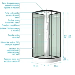 Cabine de douche 85x85x225cm 1/4 de cercle - ZEENY