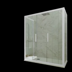 Cabine parois de douche 3 côtés coulissantes 80x140x80 cm H 200 en PVC Blanc Verre Transparent mod. Star Trio