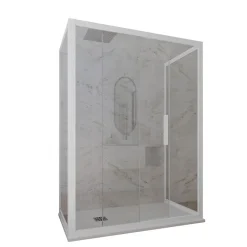 Cabine parois de douche 3 côtés coulissantes 80x140x80 cm H 200 en PVC Blanc Verre Transparent mod. Glax 3 lati