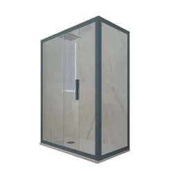 Cabine parois de douche angulaire coulissante 70x120 cm H 200 en PVC Bleu Navy Verre Transparent mod. Deco Duo