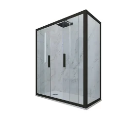 Cabine parois de douche coulissante 90x120 cm H 200 en PVC Noir Matt Verre Transparent mod. Glam Duo