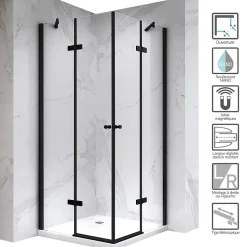 Cabine porte de douche d'angle MAYA-BLACK H180 cm, 80 x 120 cm, verre transparent - Saniverre