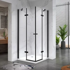 Cabine porte de douche d'angle MAYA-BLACK H190 cm, 70 x 120 cm, verre transparent - Saniverre