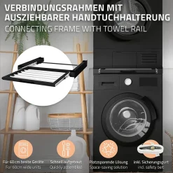 Cadre intermédiaire universel lave-linge avec porte-serviettes coulissante noir