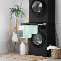 Cadre intermédiaire universel lave-linge avec porte-serviettes coulissante noir