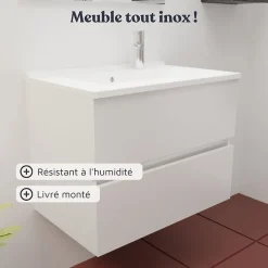 Caisson de salle de bain ROSALY INOX - 70 cm- Blanc- Plan vasque en