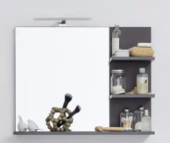 CANCUN - Meuble de salle de bain. Miroir avec tablettes, LED non inclu, mélaminé gris ciment. L - H - P : 72 - 57 - 20 cm.