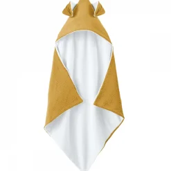 Cape, sortie de bain pour bébé intérieur 100 % coton - 100 x 100 cm - Lapin - Moutarde - Monsieur Bébé