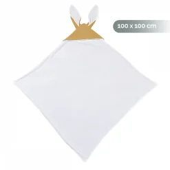 Cape, sortie de bain pour bébé intérieur 100 % coton - 100 x 100 cm - Lapin - Moutarde - Monsieur Bébé