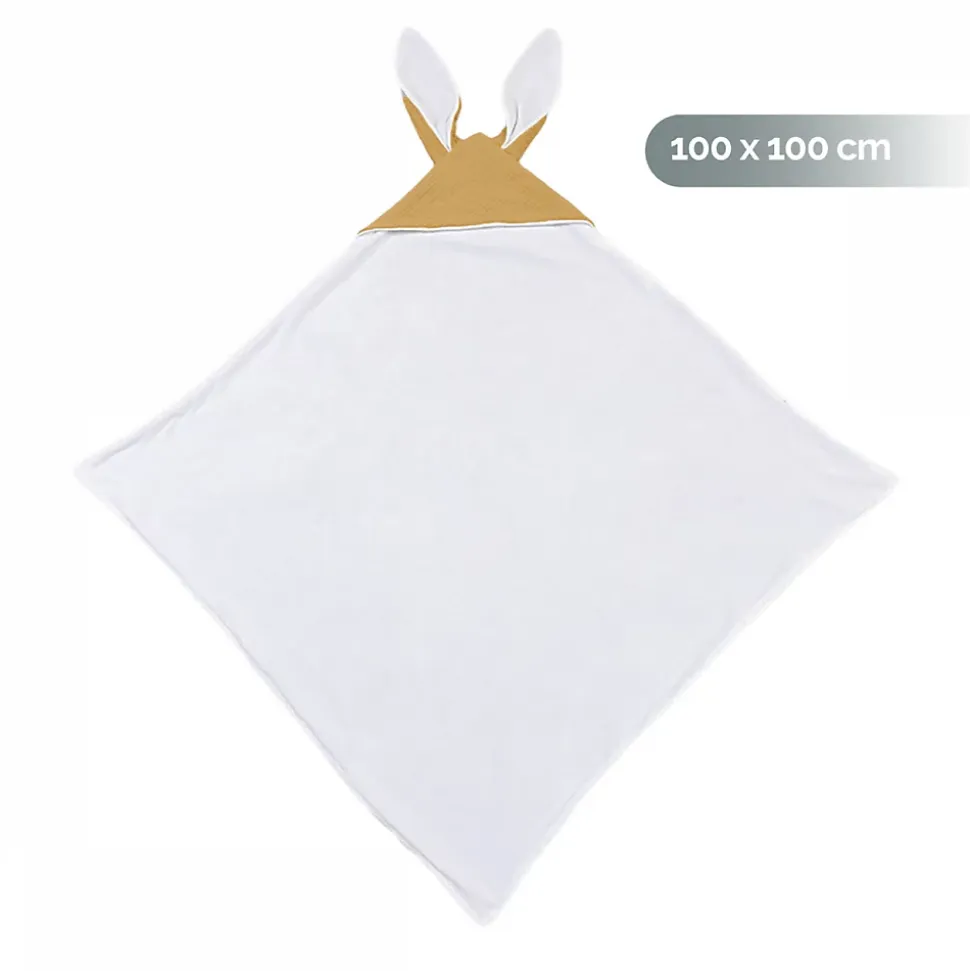 Cape, sortie de bain pour bébé intérieur 100 % coton - 100 x 100 cm - Lapin - Moutarde - Monsieur Bébé