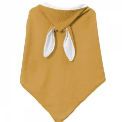 Cape, sortie de bain pour bébé intérieur 100 % coton - 100 x 100 cm - Lapin - Moutarde - Monsieur Bébé