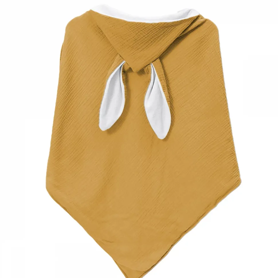 Cape, sortie de bain pour bébé intérieur 100 % coton - 100 x 100 cm - Lapin - Moutarde - Monsieur Bébé