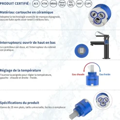 Cartouche Céramique Sedal 35 mm pour Mitigeur Cartouche de Remplacement Universelle pour Robinet Cuisine et Salle de Bain