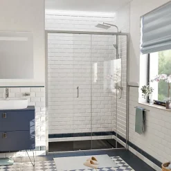 Ceramia PURA Porte de douche 140x195cm coulissante anticalcaire avec profilés Chrome brillant (CERAHP140C)