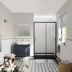 Ceramia PURA Porte de douche 120x195cm coulissante anticalcaire avec profilés Noir mat (CERAHP120B)