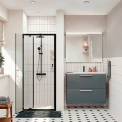 Ceramia Zenith Porte de douche 90x195cm pivotante anticalcaire avec profilés Noir mat (CERAHZ90B)