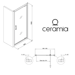 Ceramia Zenith Porte de douche 90x195cm pivotante anticalcaire avec profilés Chrome brillant (CERAHZ90C)