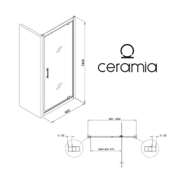 Ceramia Zenith Porte de douche 100x195cm pivotante anticalcaire avec profilés Chrome brillant (CERAHZ100C)