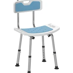 Chaise de douche siège de douche ergonomique hauteur réglable pieds antidérapants charge max. 136 Kg alu HDPE bleu