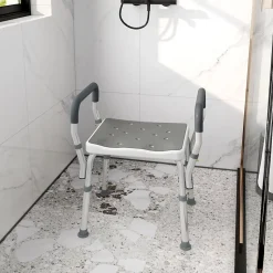 Chaise de douche tabouret de douche antidérapant - hauteur réglable, accoudoirs - alu HDPE gris