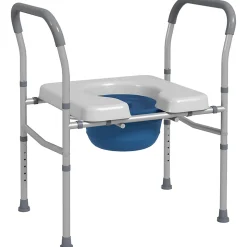 Chaise percée - Chaise de douche percée - hauteur réglable, seau amovible pliable - antidérapante - alu PVC gris