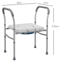 Chaise percée - Chaise de douche percée - hauteur réglable, seau amovible pliable - antidérapante - alu PVC gris
