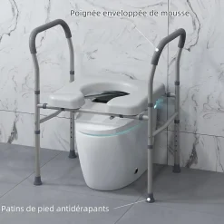 Chaise percée - Chaise de douche percée - hauteur réglable, seau amovible pliable - antidérapante - alu PVC gris