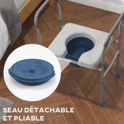 Chaise percée - Chaise de douche percée - hauteur réglable, seau amovible pliable - antidérapante - alu PVC gris