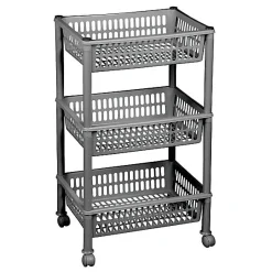 Chariot de rangement à roulettes avec 3 corbeilles - Argent
