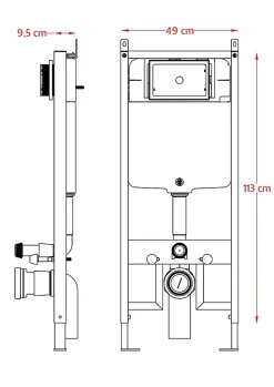 Châssis de bâti-support pour bidet, châssis réservoir caché complet de plaque de commande Inox pour couple de sanitaires suspendu
