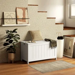 Coffre de rangement avec poignée et couvercle, 81 x 40 x 46 cm, boîte de rangement pour salon et chambre, blanc