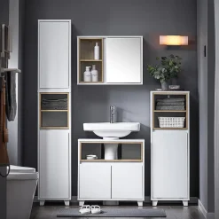 Colonne Armoire Salle de Bain étagère étroite 2 Portes 2 Compartiments, BZR147-W, SoBuy
