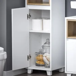 Colonne Armoire Salle de Bain étagère étroite 2 Portes 2 Compartiments, BZR147-W, SoBuy