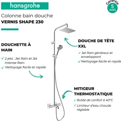Colonne bain douche thermostatique HANSGROHE Vernis Shape 230 chromé + nettoyant Briochin