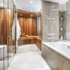 Colonne bain douche thermostatique avec tablette, pomme de tête ronde, douchette et flexible, chrome, Valentin Opium