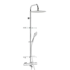 Colonne bain douche thermostatique avec tablette, pomme de tête ronde, douchette et flexible, chrome, Valentin Opium