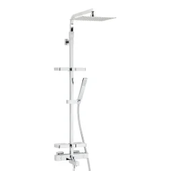 Colonne bain douche thermostatique avec tablettes, pomme de tête, douchette et flexible, chrome, Valentin Touareg